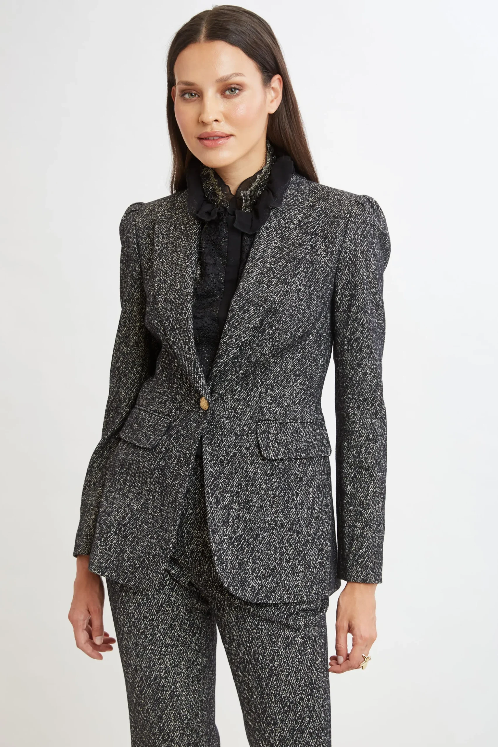 Elie Tahari Suiting|Jackets & Blazers-Metallic Tweed Blazer BLACKMULTI