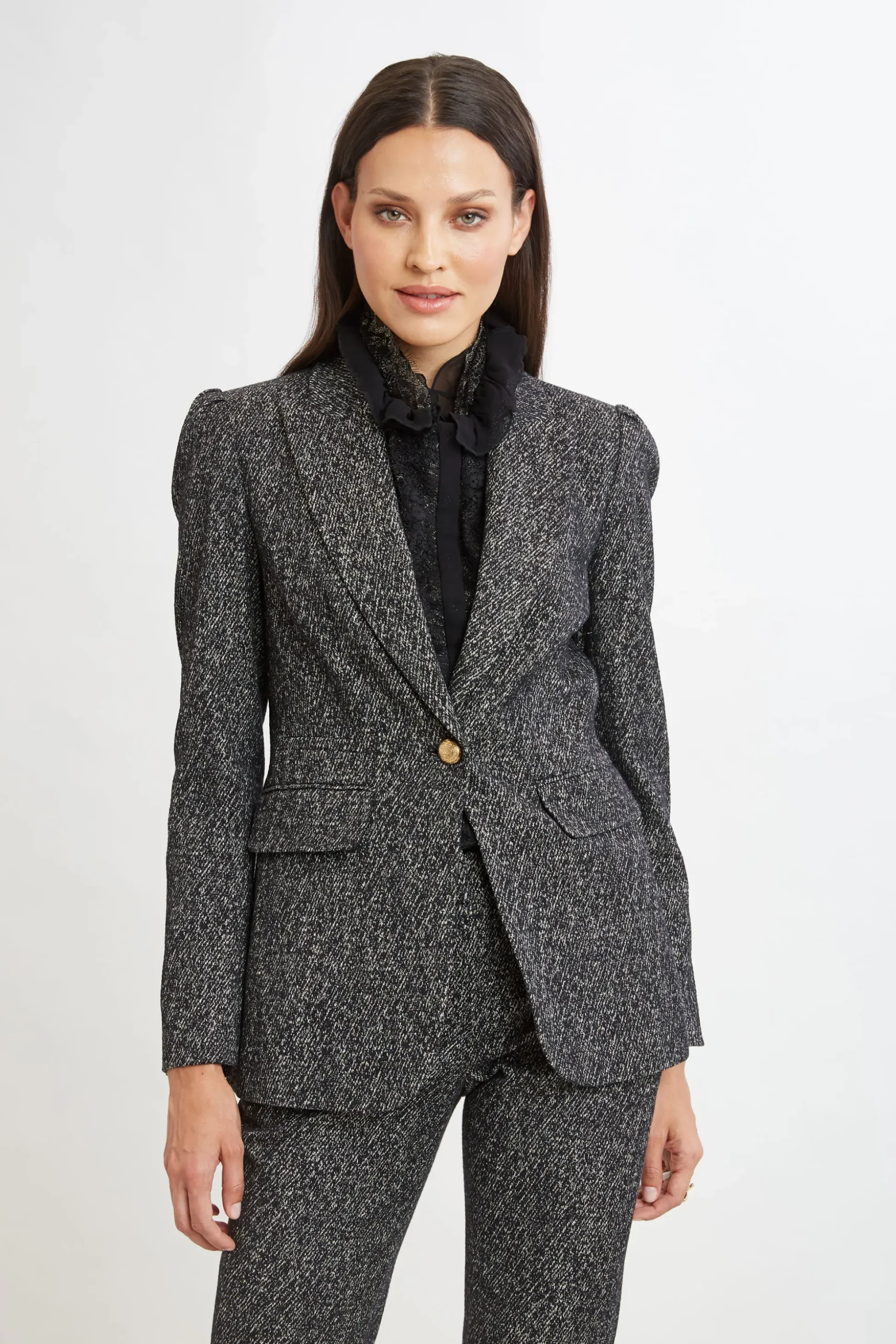 Elie Tahari Suiting|Jackets & Blazers-Metallic Tweed Blazer BLACKMULTI