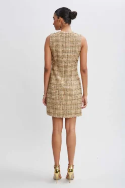 Elie Tahari Short Dresses|Dresses & Jumpsuits-Metallic Tweed Button Dress GOLDMULTI