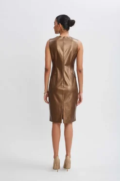 Elie Tahari Dresses & Jumpsuits|Sleeveless Dresses-Metallic Vegan Leather Side Panel Dress BRONZE