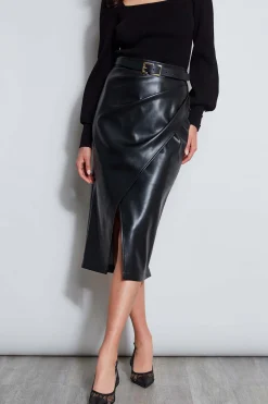 Elie Tahari Bottoms|Suiting-Midi Vegan Leather Wrap Skirt NOIR