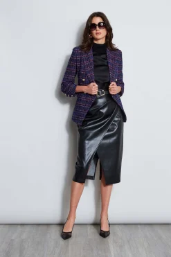 Elie Tahari Bottoms|Suiting-Midi Vegan Leather Wrap Skirt NOIR