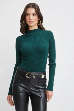 Elie Tahari Tops & Sweaters-Mock Neck Button Sweater JUNIPER