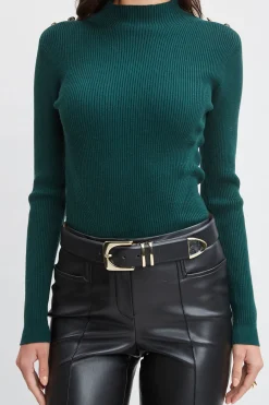 Elie Tahari Tops & Sweaters-Mock Neck Button Sweater JUNIPER