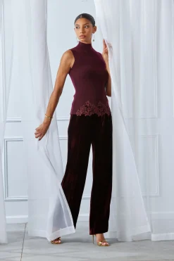 Elie Tahari Tops & Sweaters-Mock Neck Lace Hem Sleeveless Sweater MERLOT