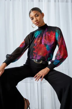 Elie Tahari Tops & Sweaters-Mock Neck Studio Floral Shirt MULTI