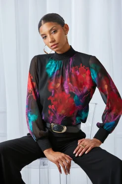 Elie Tahari Tops & Sweaters-Mock Neck Studio Floral Shirt MULTI