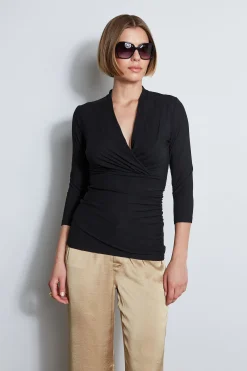 Elie Tahari Tops & Sweaters-Mock Wrap Knit BLACK