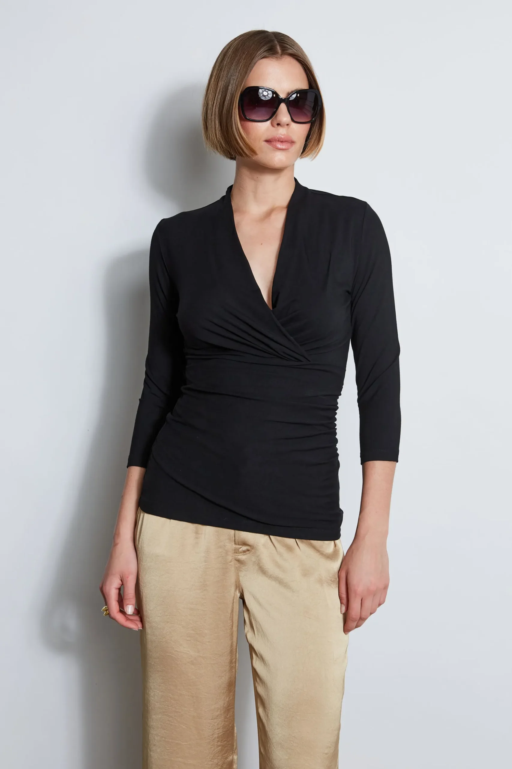 Elie Tahari Tops & Sweaters-Mock Wrap Knit BLACK
