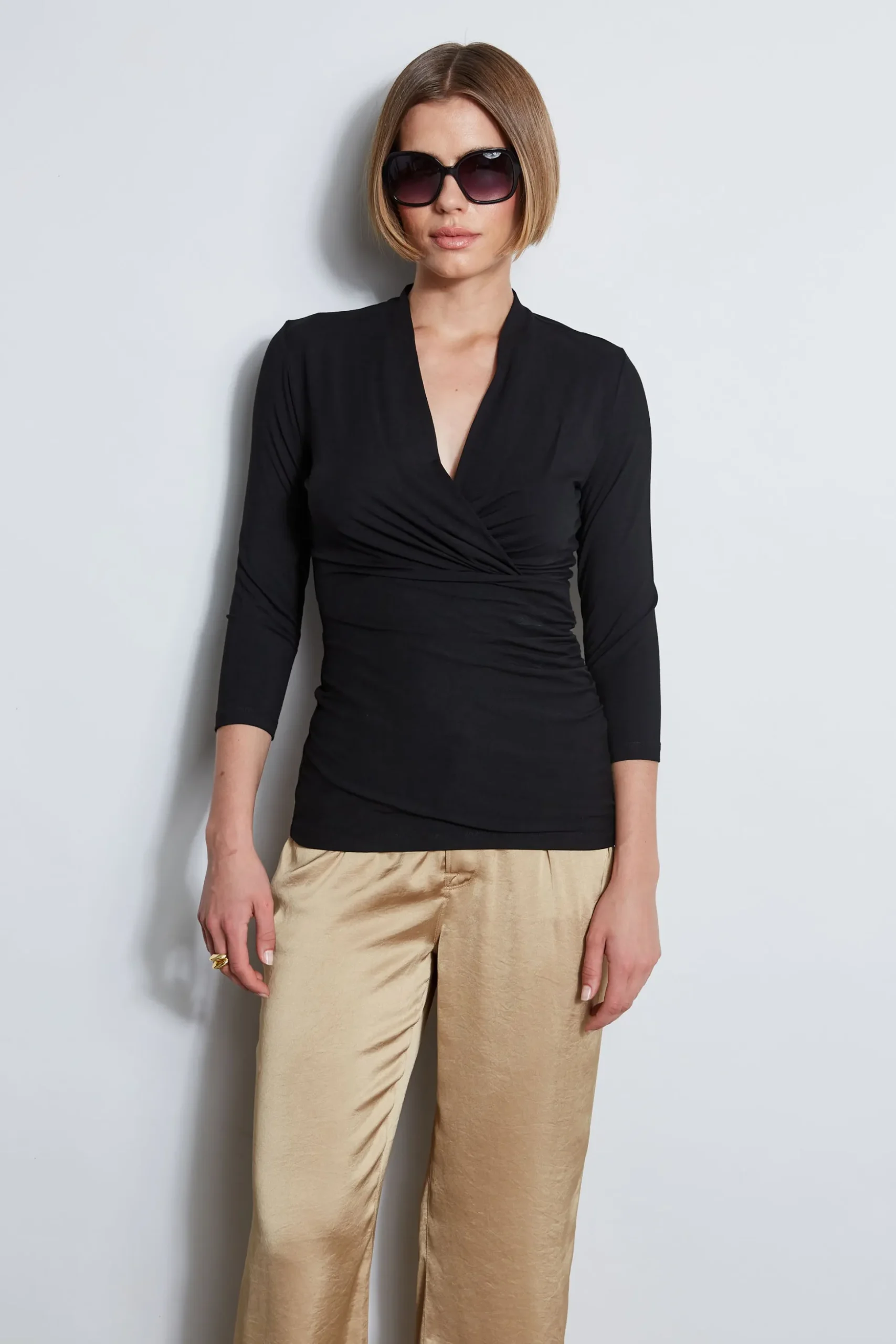 Elie Tahari Tops & Sweaters-Mock Wrap Knit BLACK