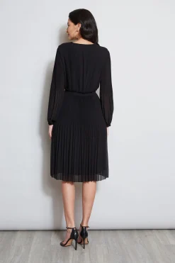Elie Tahari Dresses & Jumpsuits|Long Sleeve Dresses-Mock Wrap Pleated Dress NOIR