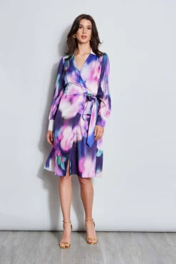 Elie Tahari Dresses & Jumpsuits|Midi Dresses-Moire Floral Wrap Dress MULTI