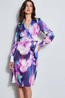 Elie Tahari Dresses & Jumpsuits|Midi Dresses-Moire Floral Wrap Dress MULTI
