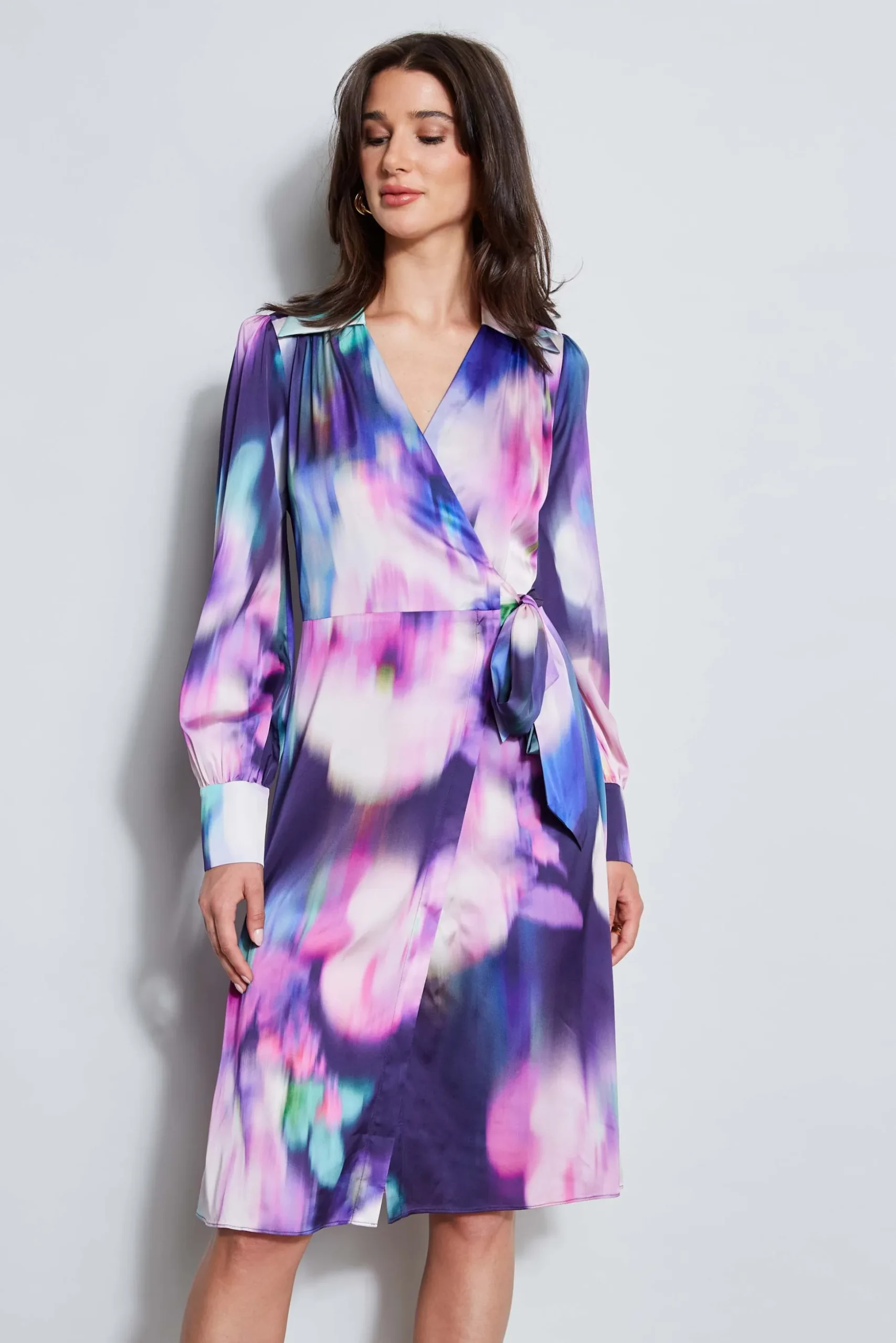 Elie Tahari Dresses & Jumpsuits|Midi Dresses-Moire Floral Wrap Dress MULTI