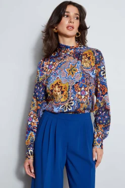 Elie Tahari Tops & Sweaters-Night Garden Silk Draped Shirt NIGHTGARDENPRINT