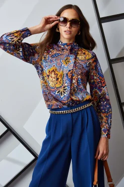 Elie Tahari Tops & Sweaters-Night Garden Silk Draped Shirt NIGHTGARDENPRINT