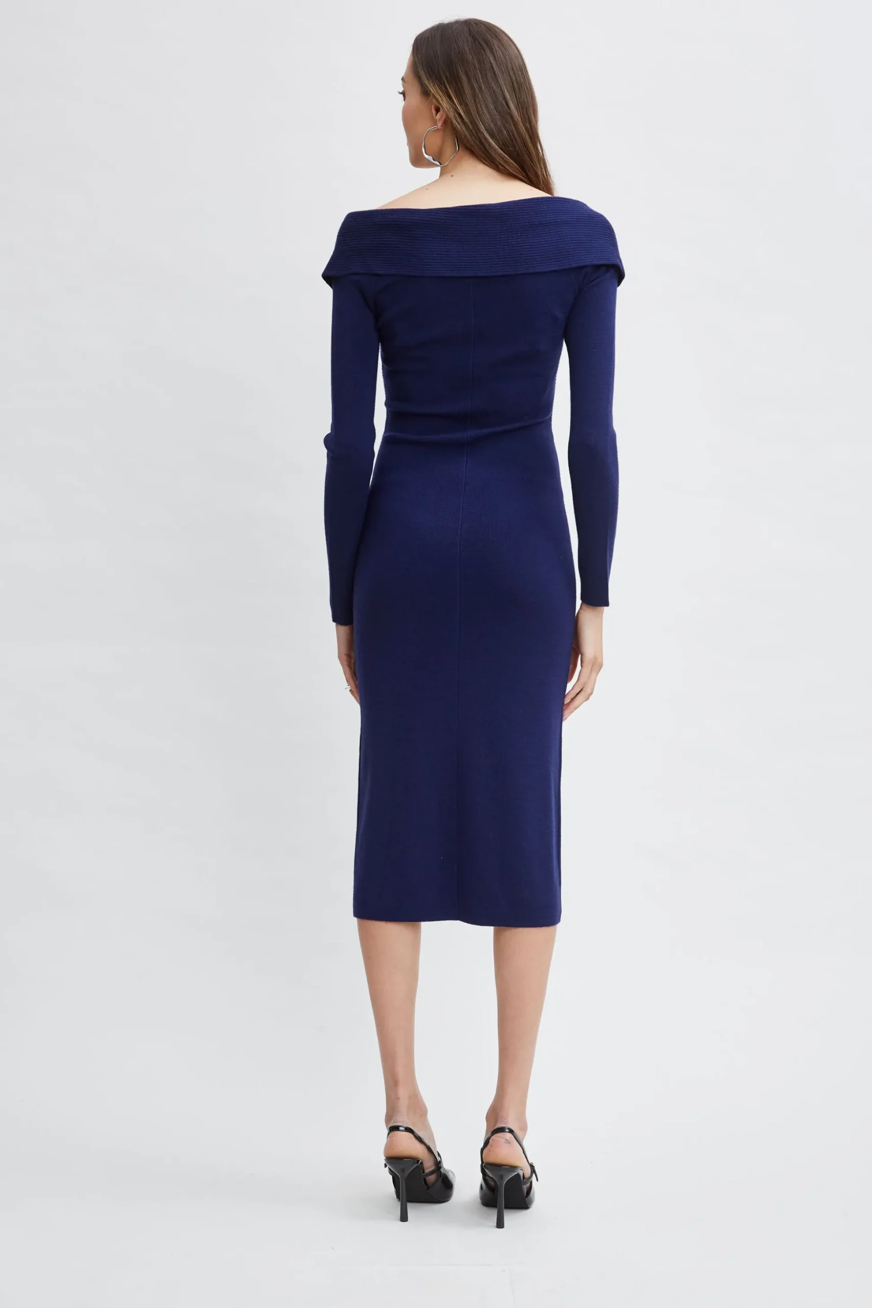Elie Tahari Dresses & Jumpsuits-Off Shoulder Wool Sweater Dress DEEPEVENINGBLUE