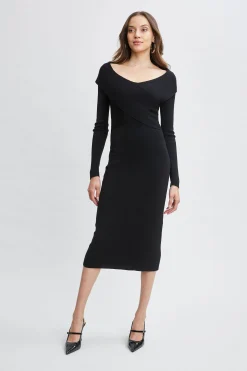 Elie Tahari Dresses & Jumpsuits-Off Shoulder Wool Sweater Dress Noir