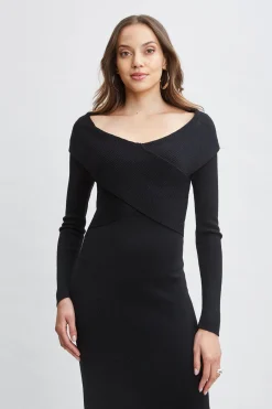 Elie Tahari Dresses & Jumpsuits-Off Shoulder Wool Sweater Dress Noir