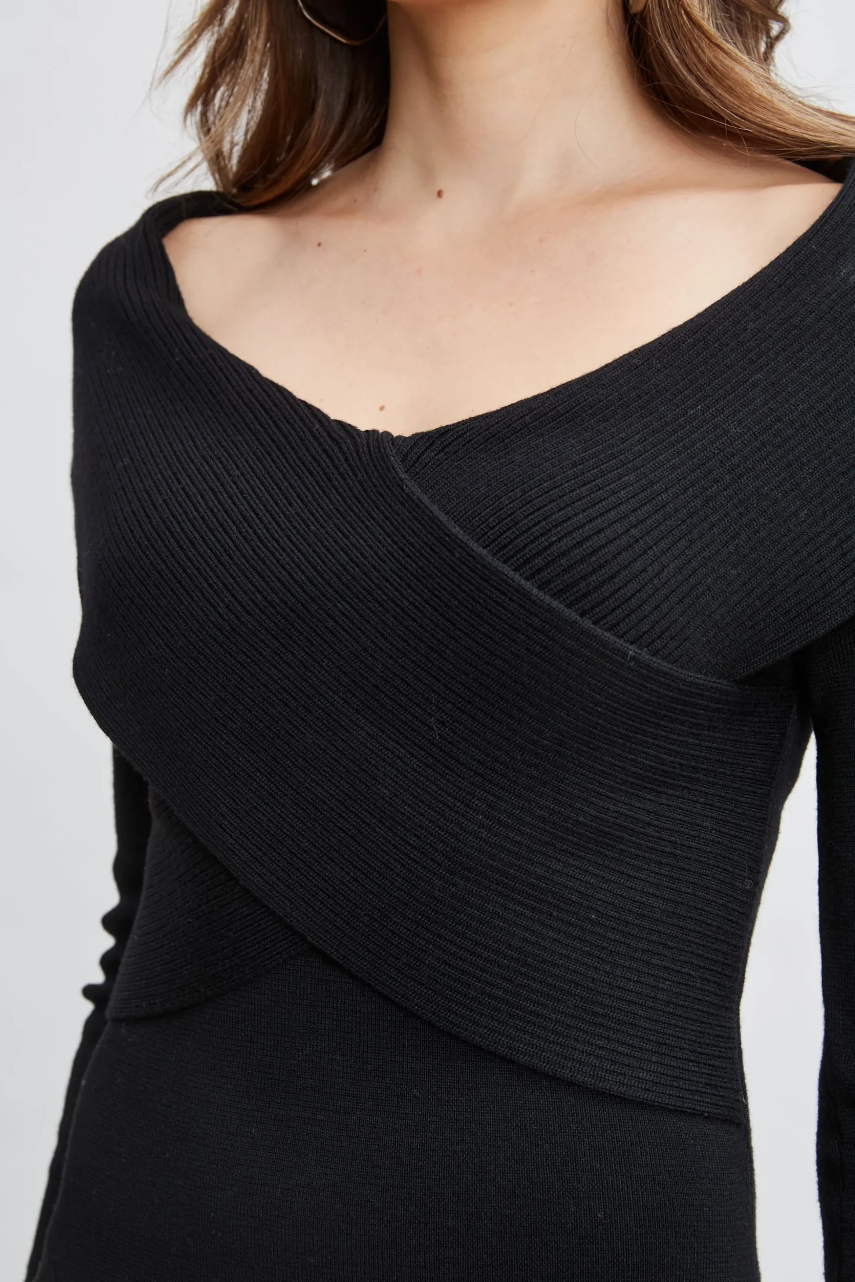 Elie Tahari Dresses & Jumpsuits-Off Shoulder Wool Sweater Dress Noir