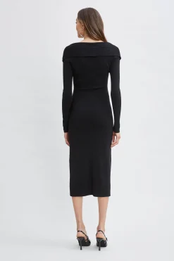Elie Tahari Dresses & Jumpsuits-Off Shoulder Wool Sweater Dress Noir
