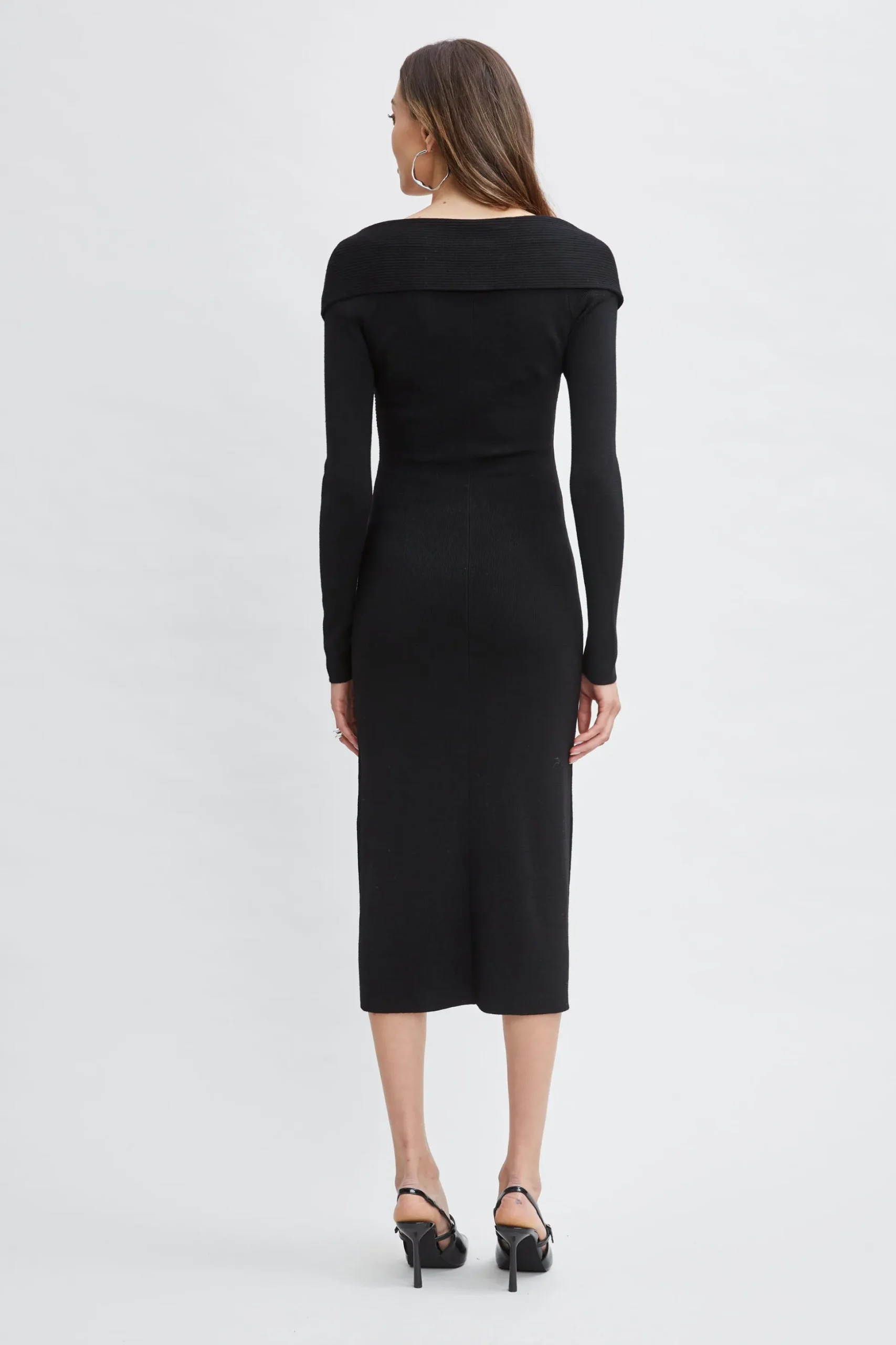 Elie Tahari Dresses & Jumpsuits-Off Shoulder Wool Sweater Dress Noir