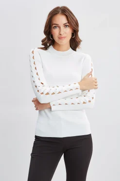 Elie Tahari Tops & Sweaters-Openwork Sleeve Sweater PEARL