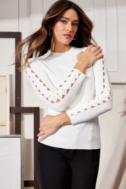 Elie Tahari Tops & Sweaters-Openwork Sleeve Sweater PEARL