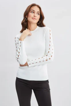 Elie Tahari Tops & Sweaters-Openwork Sleeve Sweater PEARL