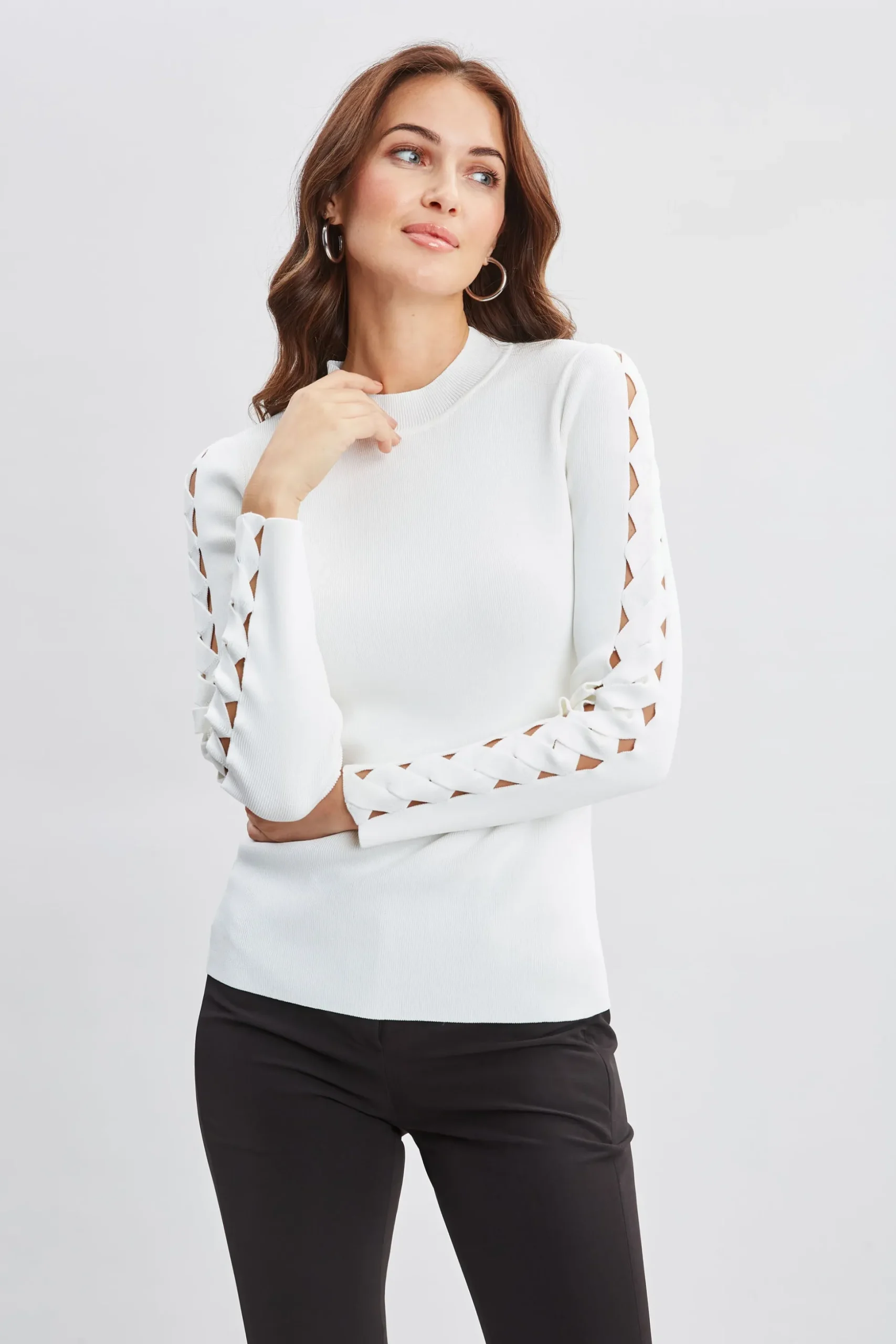 Elie Tahari Tops & Sweaters-Openwork Sleeve Sweater PEARL