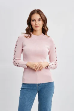 Elie Tahari Tops & Sweaters-Openwork Sleeve Sweater PINKLEMONADE