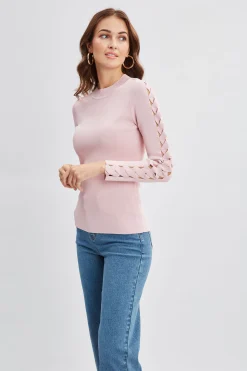 Elie Tahari Tops & Sweaters-Openwork Sleeve Sweater PINKLEMONADE