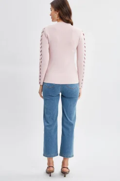 Elie Tahari Tops & Sweaters-Openwork Sleeve Sweater PINKLEMONADE