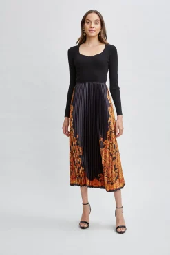 Elie Tahari Dresses & Jumpsuits-Paisley Pleated Midi Dress NOIR/GILDEDDREAMPRINT