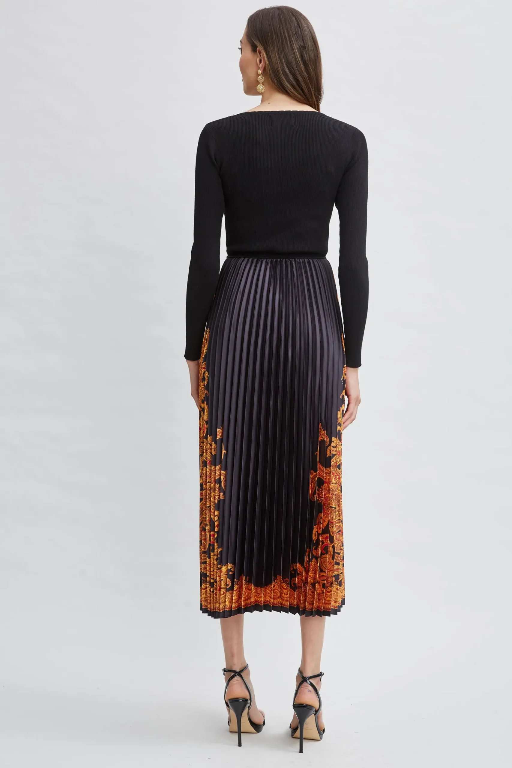 Elie Tahari Dresses & Jumpsuits-Paisley Pleated Midi Dress NOIR/GILDEDDREAMPRINT