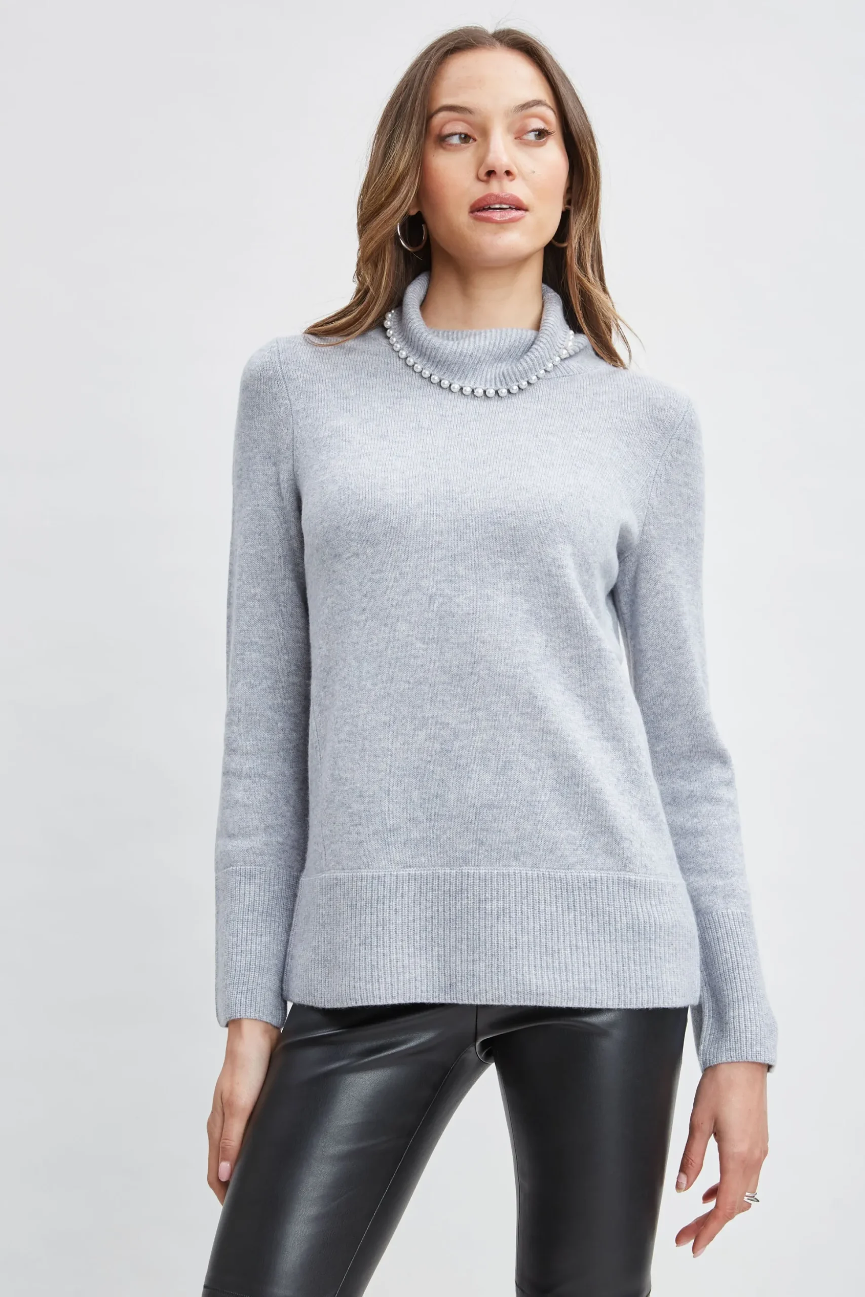 Elie Tahari Tops & Sweaters-Pearl Turtleneck Cashmere Wool Sweater MARBLE