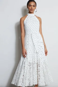Elie Tahari Dresses & Jumpsuits|Maxi Dresses-Pin Dot Halter Dress SkyWhite