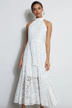 Elie Tahari Dresses & Jumpsuits|Maxi Dresses-Pin Dot Halter Dress SkyWhite