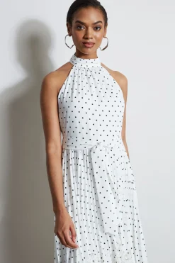 Elie Tahari Dresses & Jumpsuits|Maxi Dresses-Pin Dot Halter Dress SkyWhite