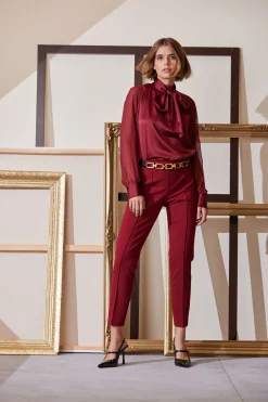 Elie Tahari Bottoms|Suiting-Pintuck Slim Pant SANGRIA