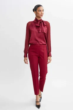 Elie Tahari Bottoms|Suiting-Pintuck Slim Pant SANGRIA