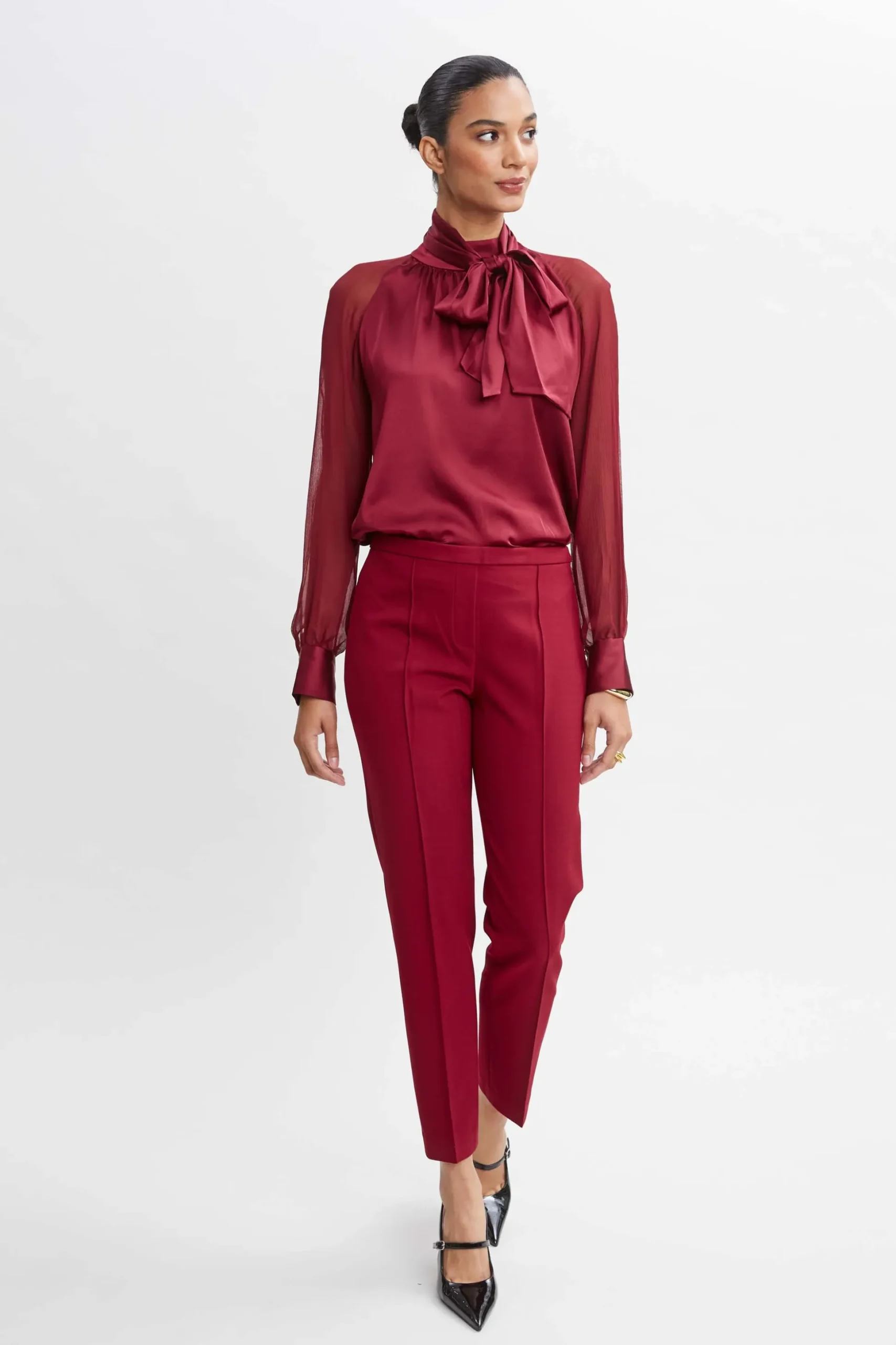 Elie Tahari Bottoms|Suiting-Pintuck Slim Pant SANGRIA