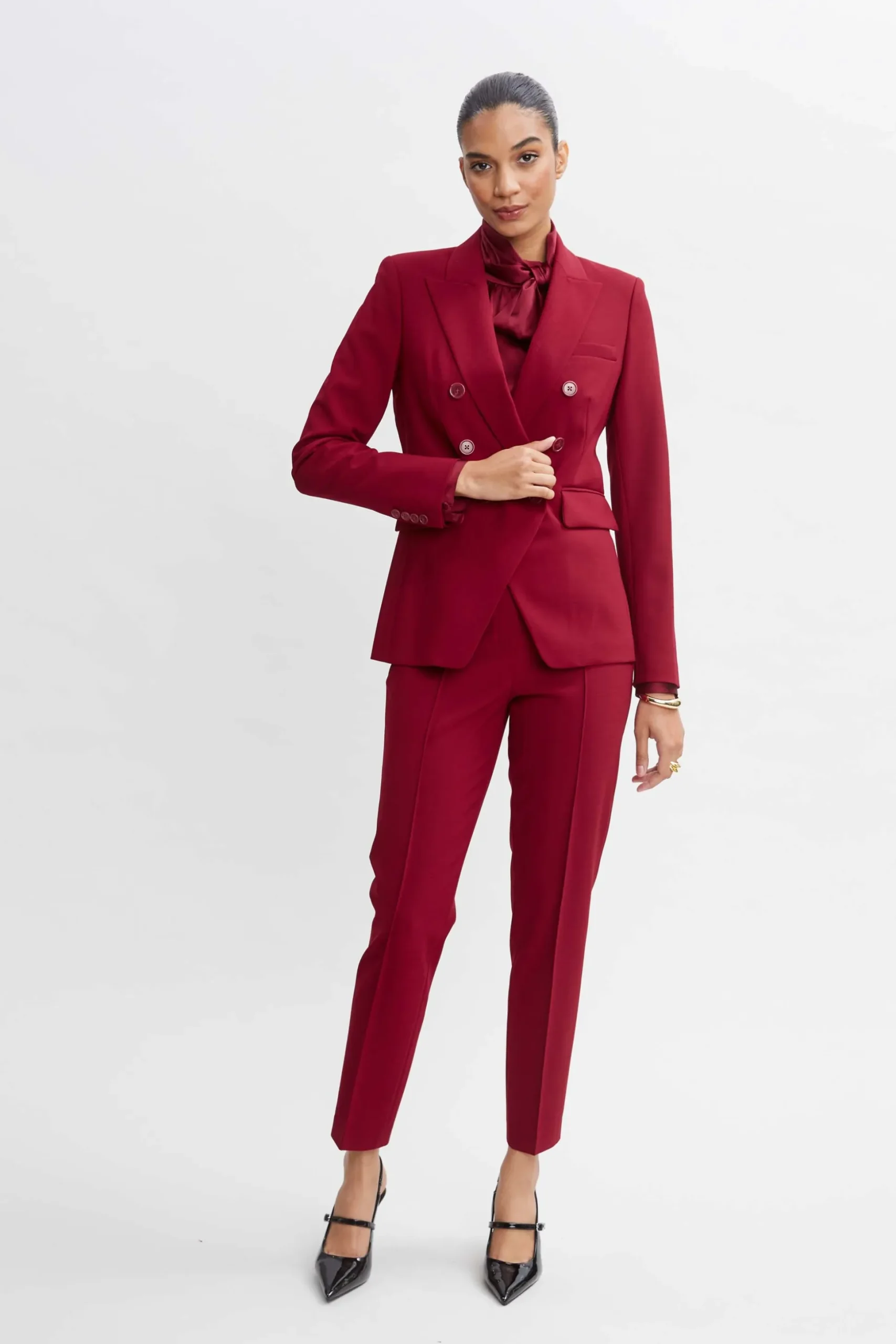 Elie Tahari Bottoms|Suiting-Pintuck Slim Pant SANGRIA