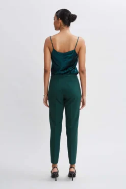 Elie Tahari Bottoms|Suiting-Pintuck Slim Pant FORESTGREEN