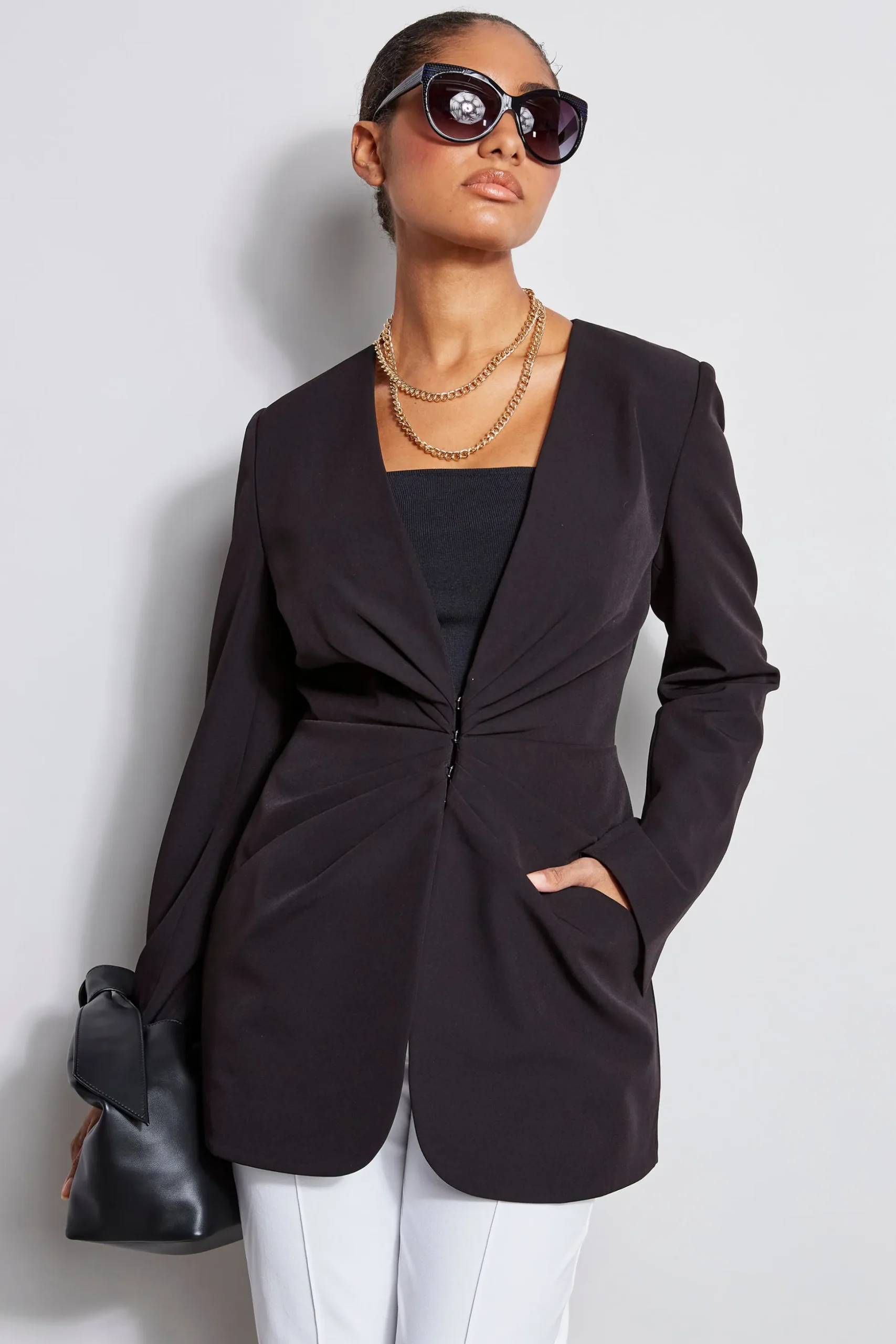 Elie Tahari Jackets & Blazers-Pleat Detail Blazer NOIR