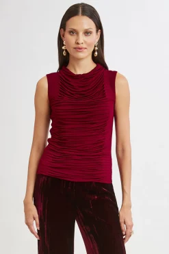 Elie Tahari Tops & Sweaters-Pleat Detail Matte Jersey Knit SANGRIA