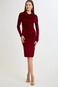 Elie Tahari Dresses & Jumpsuits|Long Sleeve Dresses-Pleat Detail Matte Jersey Dress SANGRIA