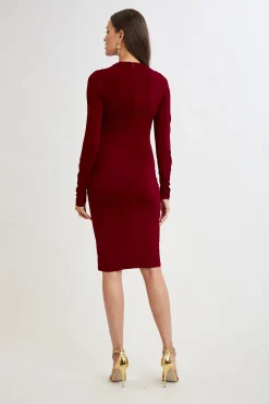 Elie Tahari Dresses & Jumpsuits|Long Sleeve Dresses-Pleat Detail Matte Jersey Dress SANGRIA