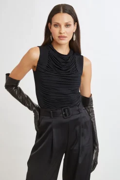 Elie Tahari Tops & Sweaters-Pleat Detail Matte Jersey Knit BLACK