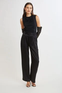 Elie Tahari Tops & Sweaters-Pleat Detail Matte Jersey Knit BLACK